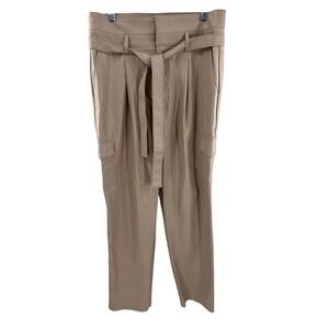 PAIGE Women Tan Faux Leather Cargo Belted High Waisted Pants Size 4